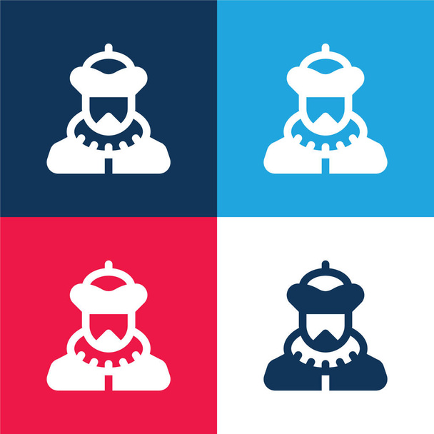 Barão azul e vermelho quatro cores conjunto de ícones mínimos - Vetor, Imagem