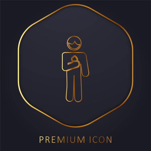 Garçon avec cône de crème glacée en ligne d'or logo premium ou icône - Vecteur, image