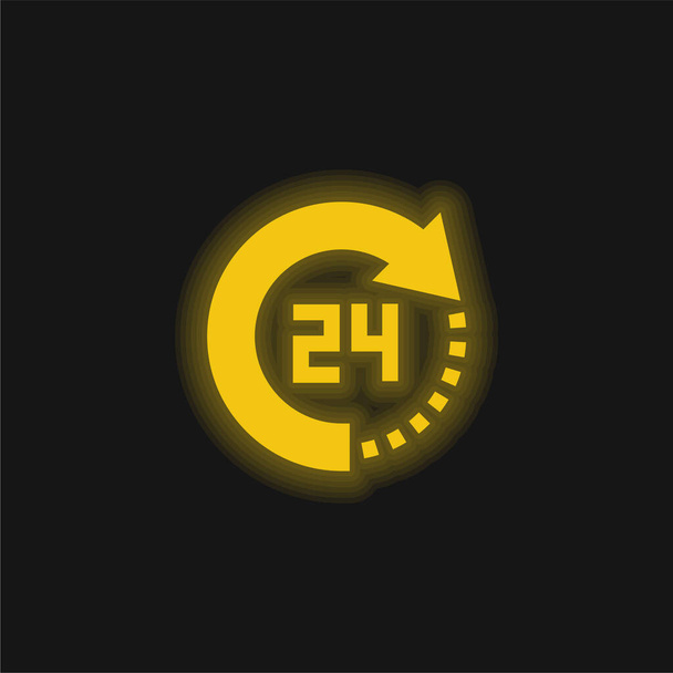24 Saat Sarı Parlayan Neon simgesi - Vektör, Görsel