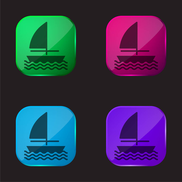 Boot vier kleur glazen knop pictogram - Vector, afbeelding