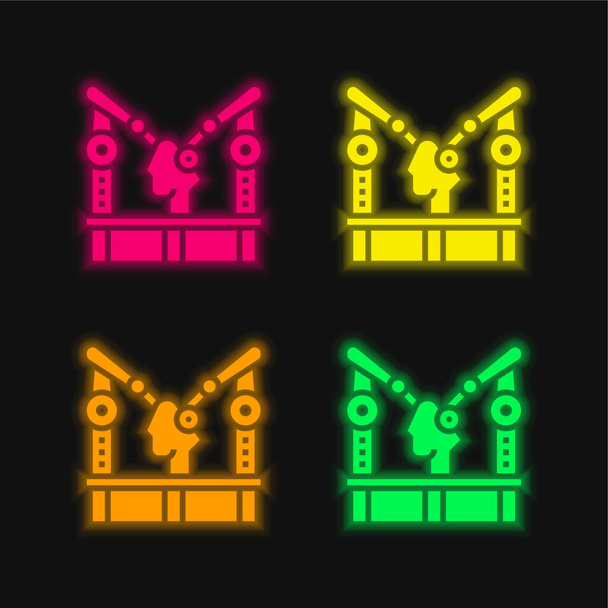 Assembly Machine four color glowing neon vector icon - Vector, Image
