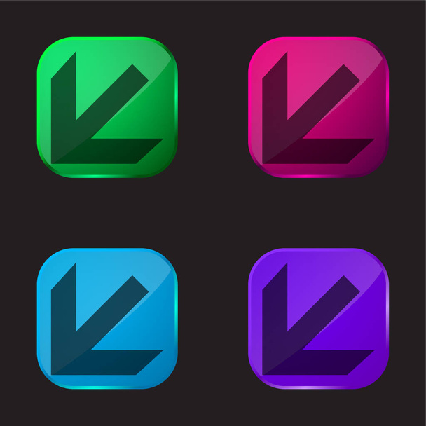 Arrow Pointing Down Left Direction four color glass button icon - Vector, Image