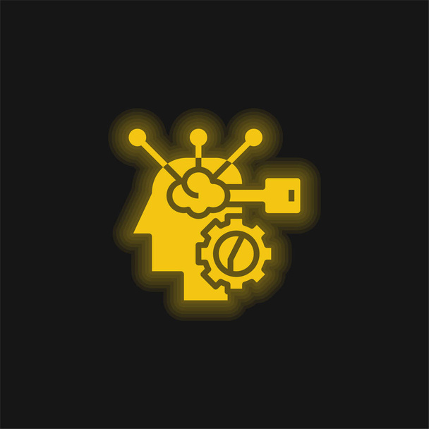 Processo cerebral amarelo brilhante ícone de néon - Vetor, Imagem