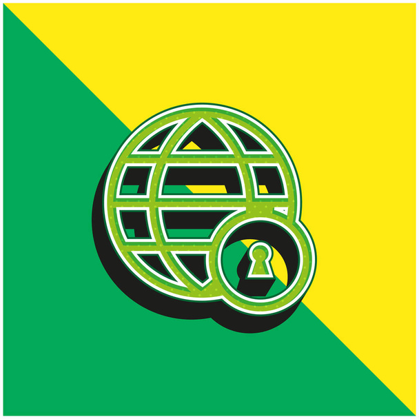 Erişim Kilitli Yeşil ve Sarı 3D vektör simgesi logosu - Vektör, Görsel