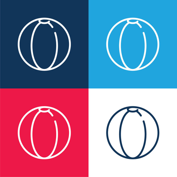 Beach Ball blue and red four color minimal icon set - Vector, Image