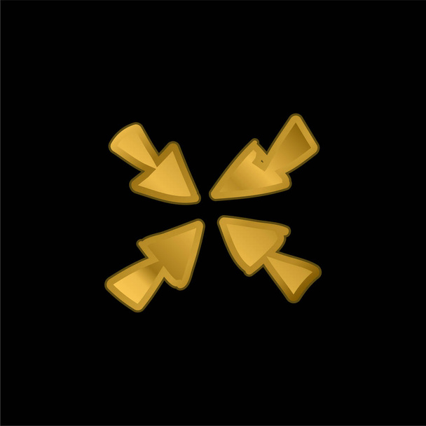 Flechas al centro chapado en oro icono metálico o logo vector - Vector, Imagen