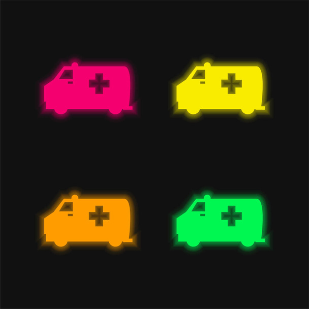 Ambulance quatre couleur brillant icône vectorielle néon - Vecteur, image