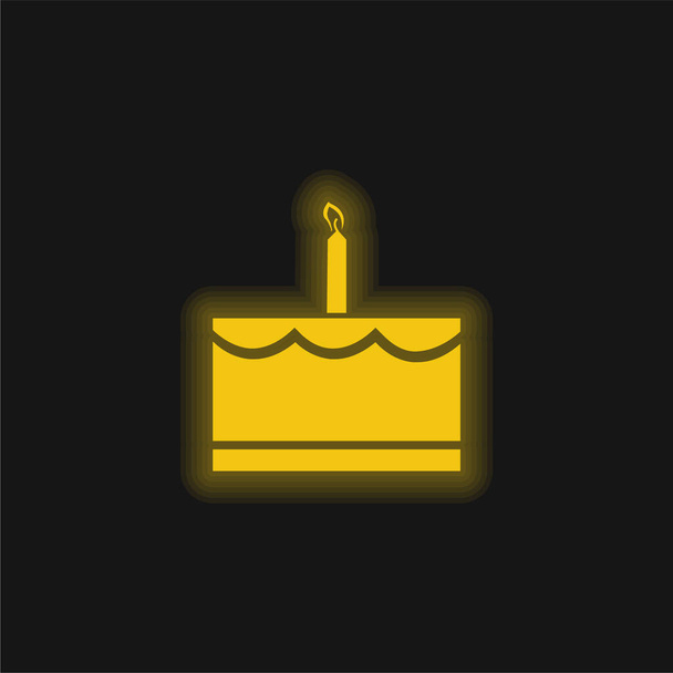Syntymäpäiväkakku kynttilä keltainen hehkuva neon kuvake - Vektori, kuva