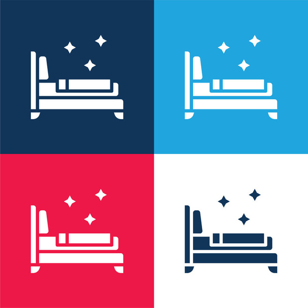 Betten blau und rot vier Farben minimales Symbol-Set - Vektor, Bild
