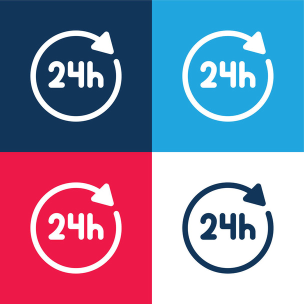 24 Godziny niebieski i czerwony zestaw czterech kolorów minimalny zestaw ikon - Wektor, obraz