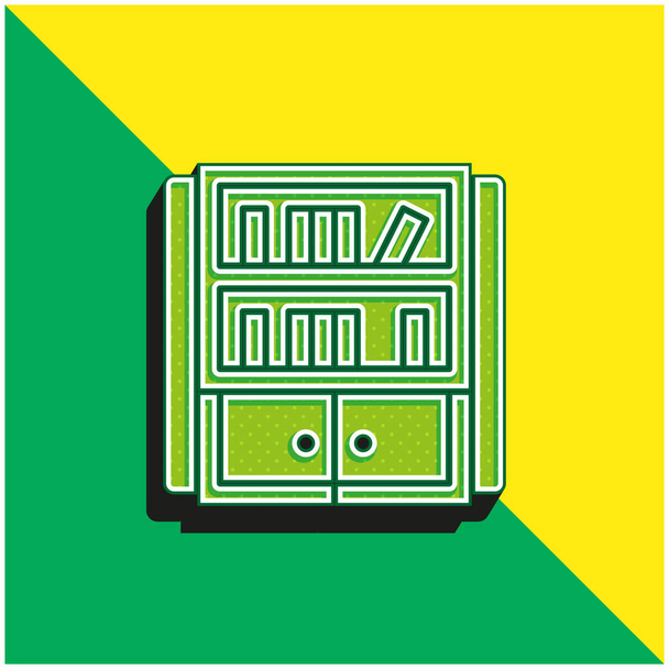 Bookcase Green and yellow modern 3d vector icon logo - Vector, Image