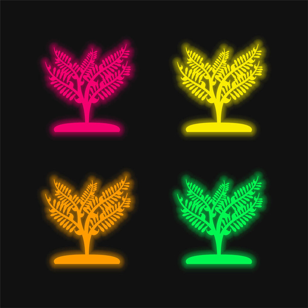 Planta grande como un árbol pequeño icono de vectores de neón brillante de cuatro colores - Vector, Imagen