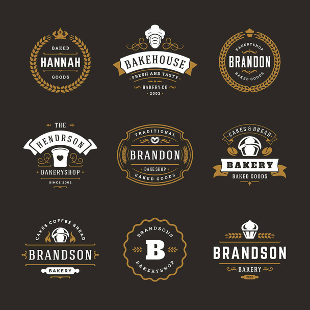 Bakery logos and badges design templates set vector illustration. - Вектор, зображення