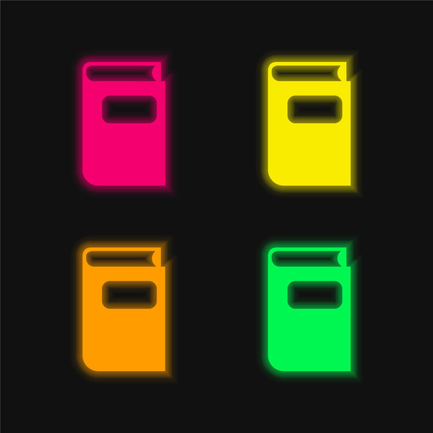 Book Gross Black Shape four color glowing neon vector icon - Vector, Image