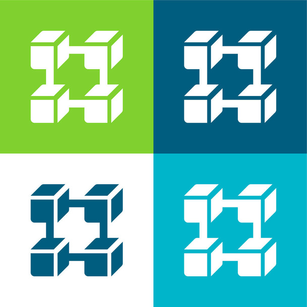 Blockchain Flat čtyři barvy minimální ikona nastavena - Vektor, obrázek