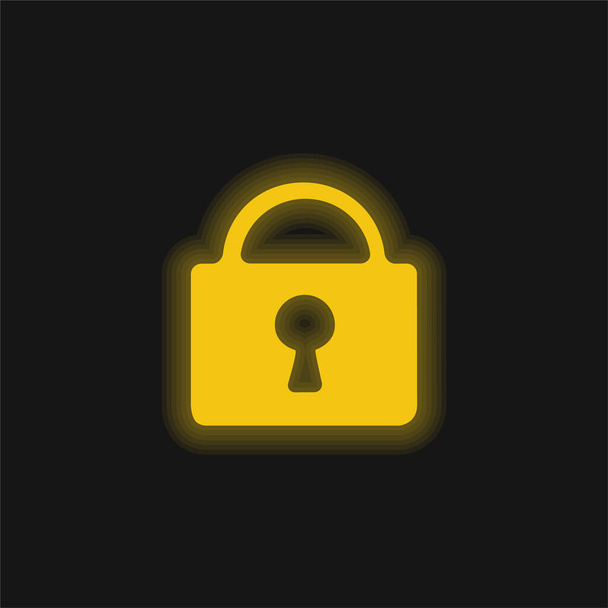 Cadeado bloqueado ícone de néon brilhante amarelo - Vetor, Imagem