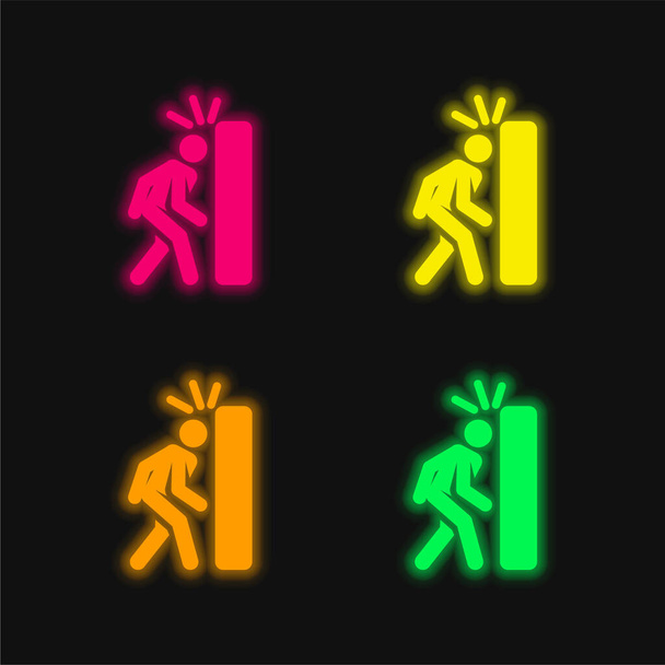 Nehoda čtyři barvy zářící neonový vektor ikona - Vektor, obrázek
