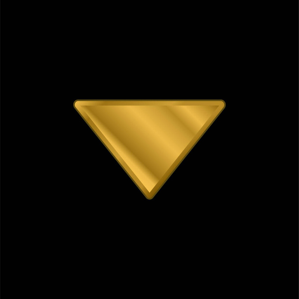 Arrow Down Filled Triangle gold plated metalic icon or logo vector - Vector, Image