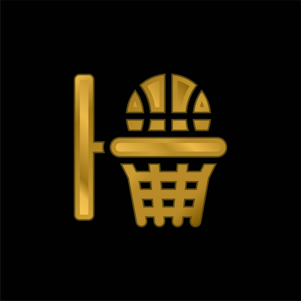Pallacanestro Hoop oro placcato icona metallica o logo vettore - Vettoriali, immagini