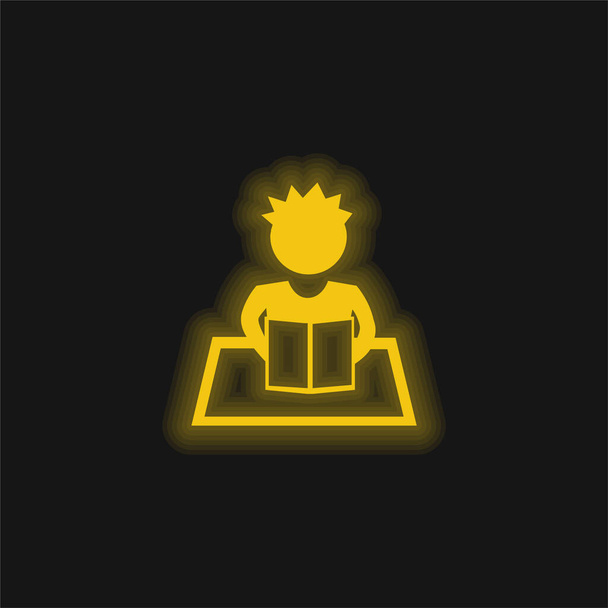 Chlapec Čtení žluté zářící neon ikona - Vektor, obrázek