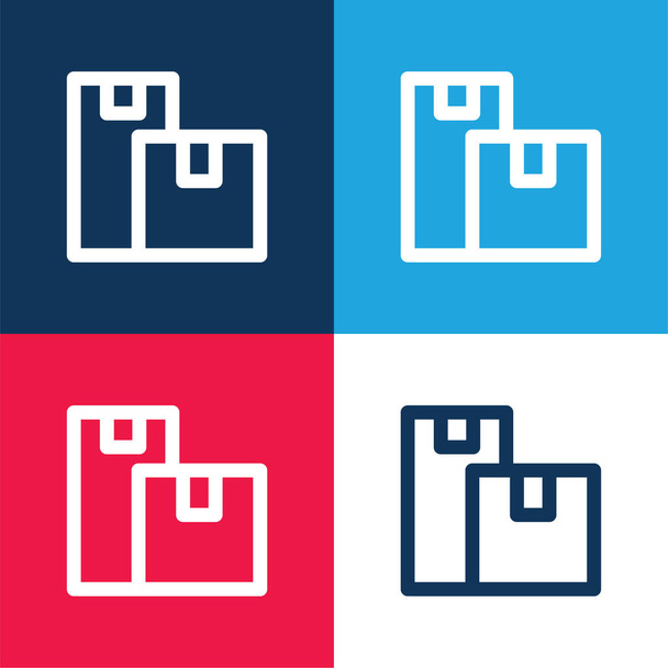 Boxen blau und rot vier Farben minimales Symbol-Set - Vektor, Bild