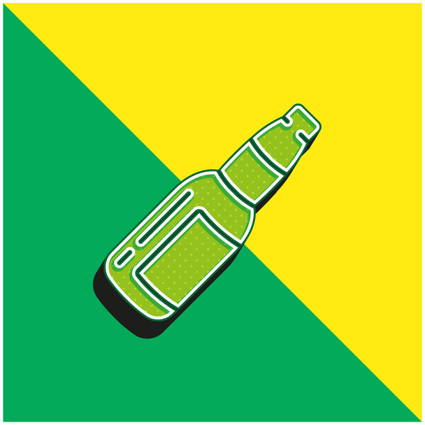 Bouteille de bière Logo vectoriel 3d moderne vert et jaune - Vecteur, image