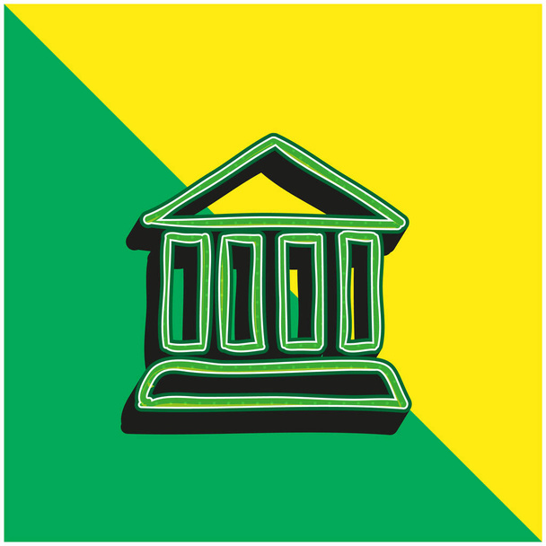Columnas antiguas Esquema del edificio Verde y amarillo moderno vector 3d icono logo - Vector, imagen