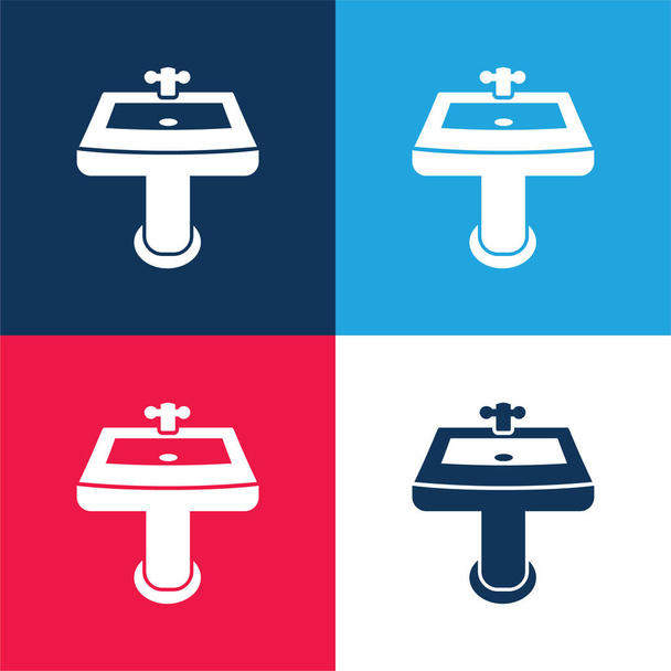 Łazienka Zlewozmywak niebieski i czerwony zestaw czterech kolorów minimalny zestaw ikon - Wektor, obraz