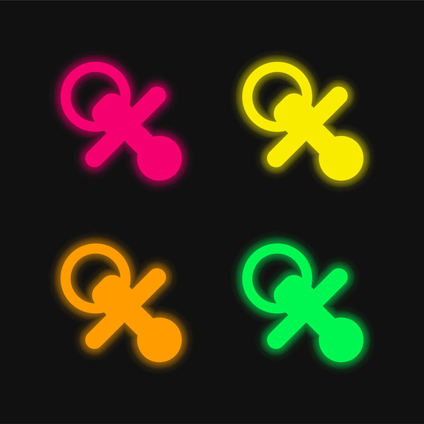Baby Pacifier four color glowing neon vector icon - Vector, Image