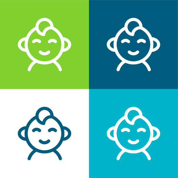 Baby Boy Flat conjunto de iconos mínimos de cuatro colores - Vector, Imagen