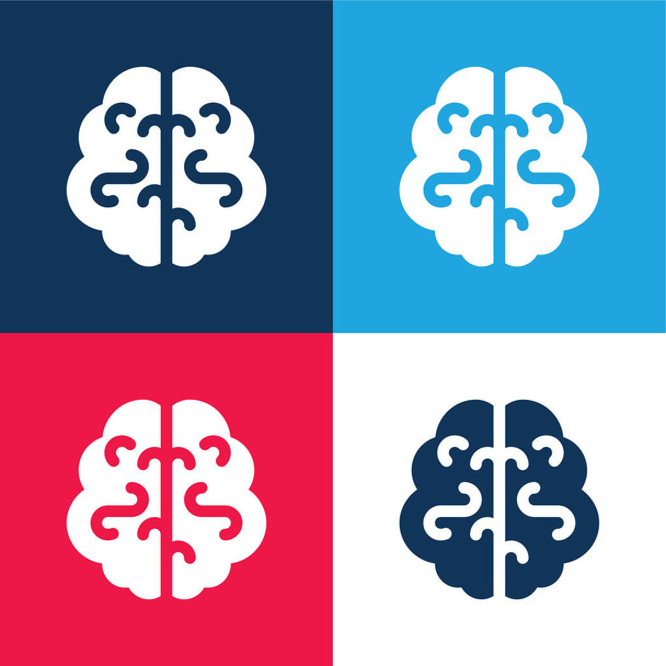 Brein blauw en rood vier kleuren minimale pictogram set - Vector, afbeelding