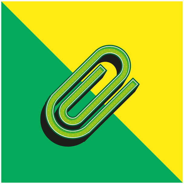 Bevestig Interface Symbool van Rotated Paperclip Groen en geel modern 3D vector pictogram logo - Vector, afbeelding