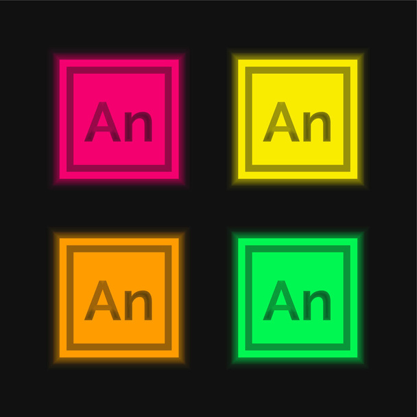Animare quattro colori luminosi icona vettoriale al neon - Vettoriali, immagini