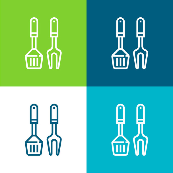 Bbq Equipment Lapos négy szín minimális ikon készlet - Vektor, kép