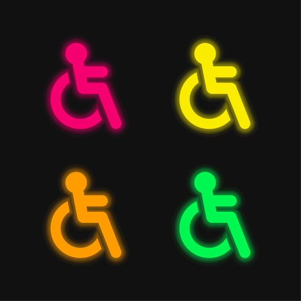 Accesibility Sign four color glowing neon vector icon - Vector, Image