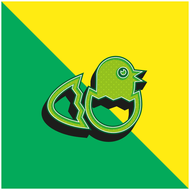 птица в разбитом яйце с бокового вида зеленый и желтый современный 3D логотип векторной иконки - Вектор,изображение