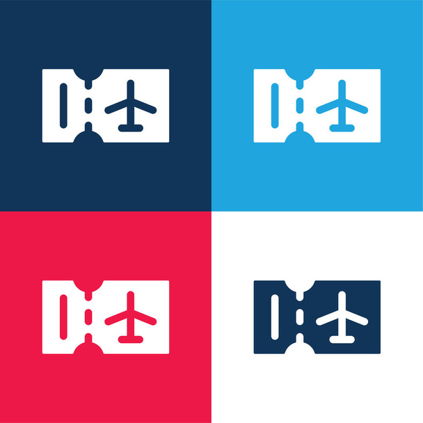 搭乗券青と赤の4色の最小アイコンセット - ベクター画像