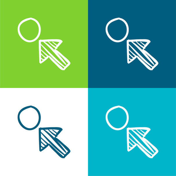 Freccia che indica uno schizzo circolare Set di icone minime piatte a quattro colori - Vettoriali, immagini