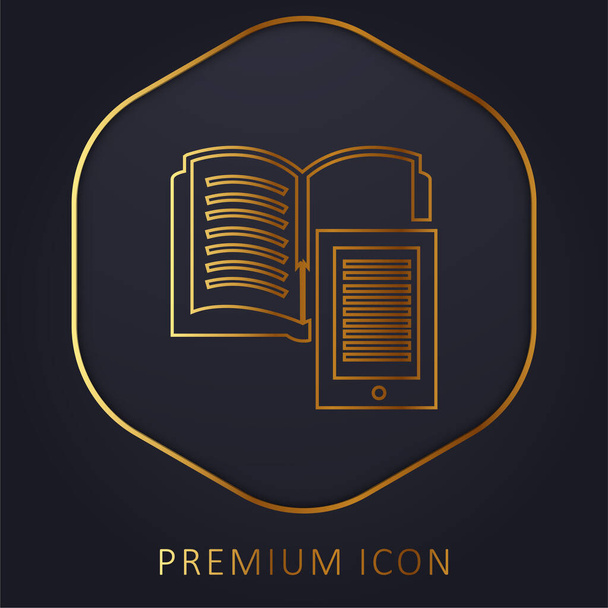 Libro e Ipad línea dorada logotipo premium o icono - Vector, Imagen