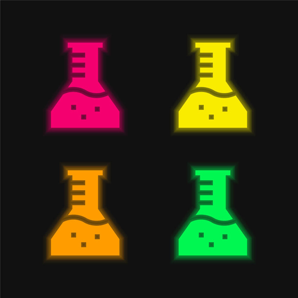 Beaker four color glowing neon vector icon - Vector, Image