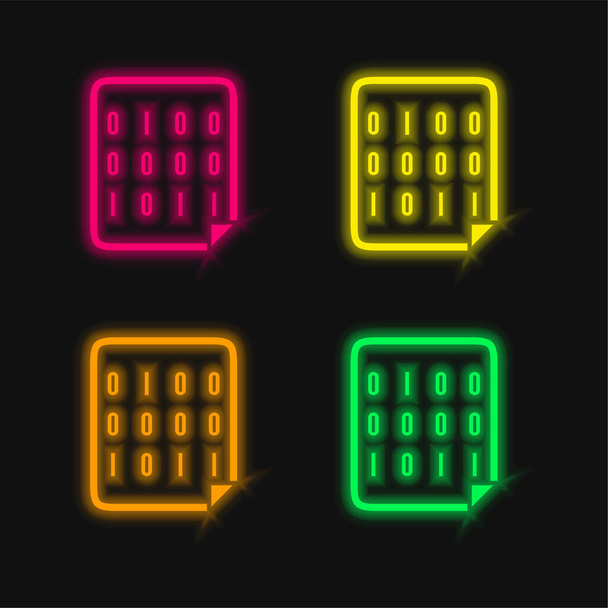 Kod binarny cztery kolor świecący neon wektor ikona - Wektor, obraz