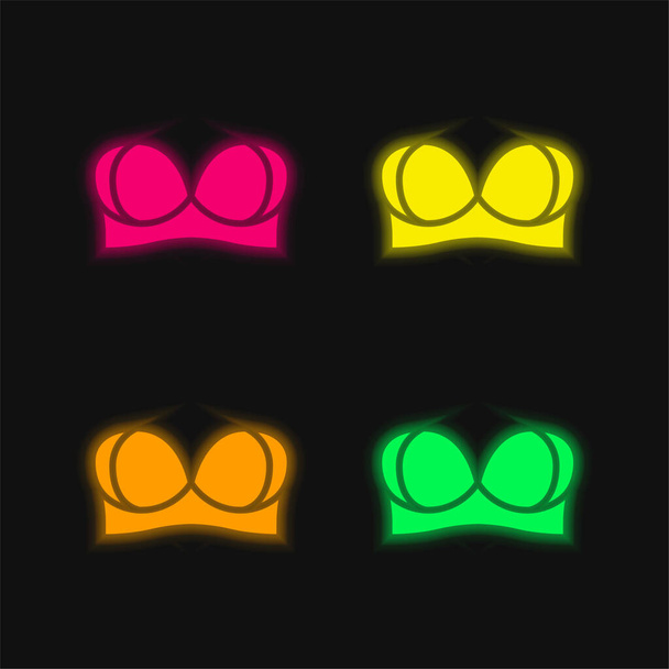 Brassiere four color glowing neon vector icon - Vector, Image
