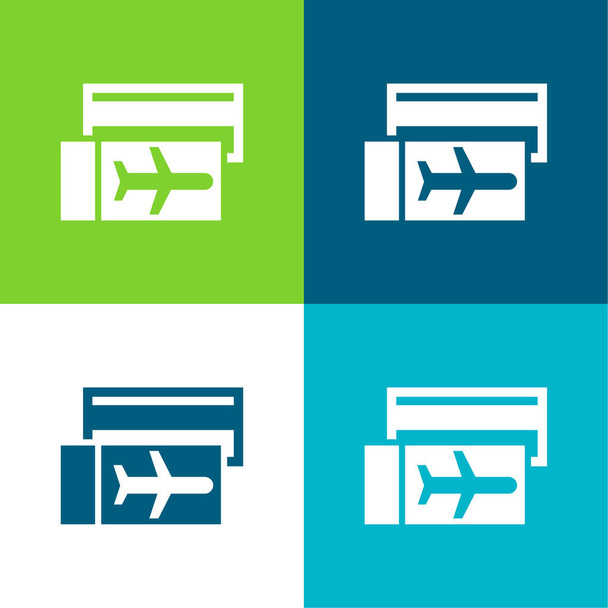 Airplane Tickets Flat four color minimal icon set - Vector, Image