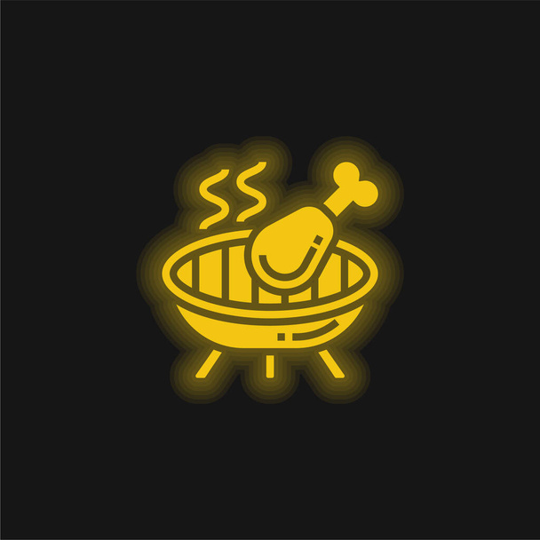 バーベキュー黄色の輝くネオンアイコン - ベクター画像