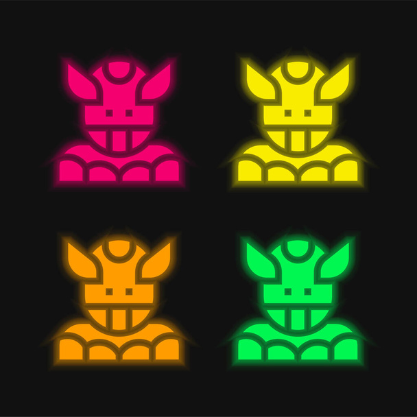 Alien quatro cores brilhante ícone vetor de néon - Vetor, Imagem