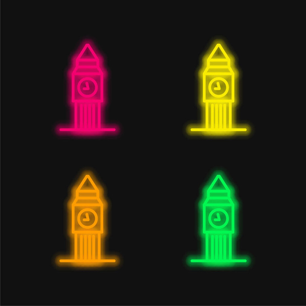 Big Ben vierköpfige leuchtende Neon-Vektorsymbol - Vektor, Bild