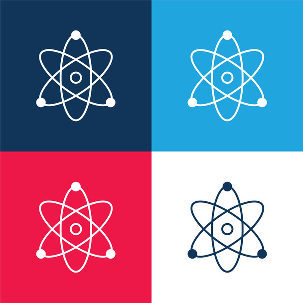 Атом синий и красный четыре цвета минимальный набор значков - Вектор,изображение