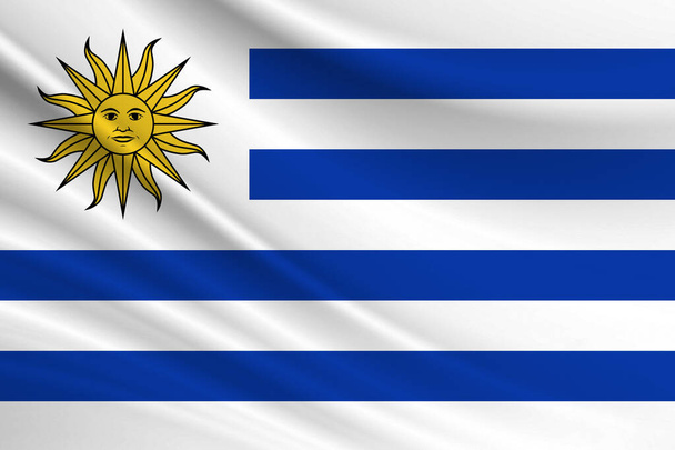 Uruguayská vlajka. Textilní textura vlajky Uruguaye. - Fotografie, Obrázek