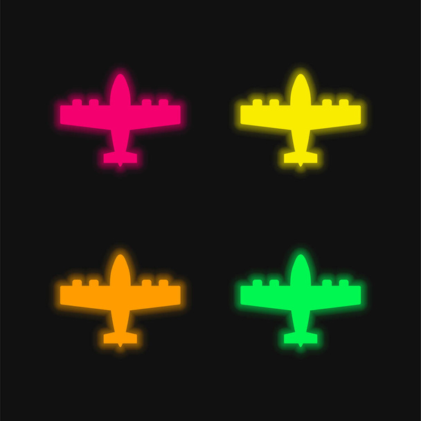 Bomber four color glowing neon vector icon - Vector, Image
