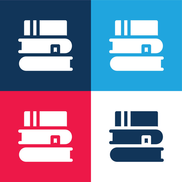 Libros azul y rojo conjunto de iconos mínimo de cuatro colores - Vector, imagen